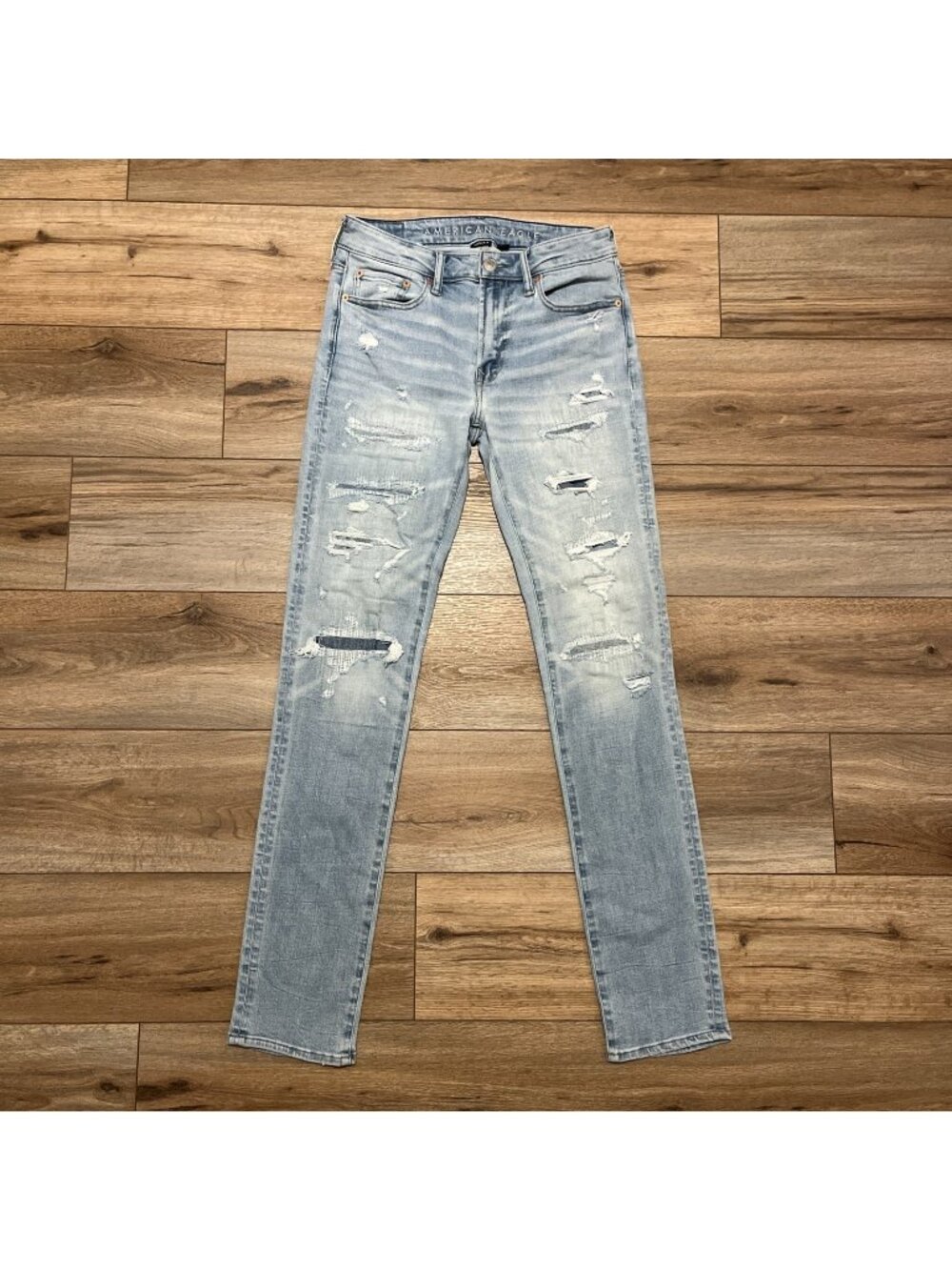 American Eagle AE Slim Fit Denim Jeans 30x34 Blue Distressed Stretch Airflex